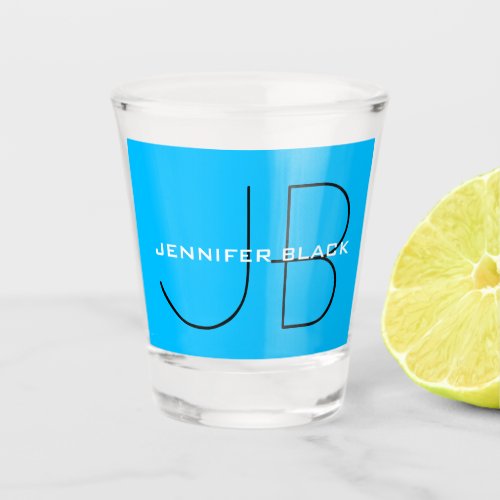 Monogram Capri Blue Minimalist Modern Name Shot Glass