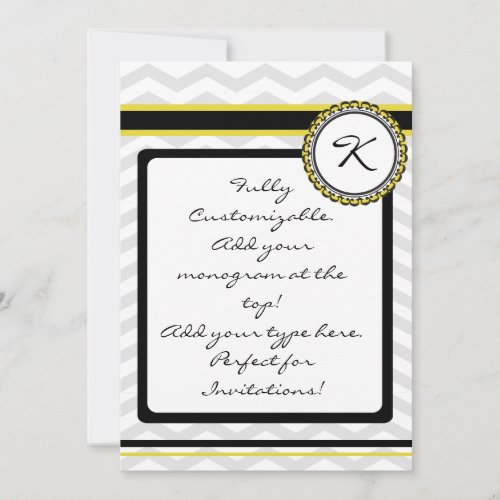 Monogram Card with gray cheveron stripe and yellow