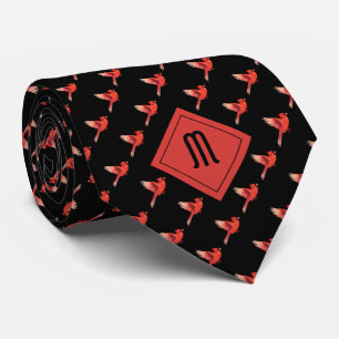 Monogram Cardinal Bird Pattern on Black Neck Tie