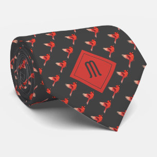 Monogram Cardinal Bird Pattern on Gray Neck Tie