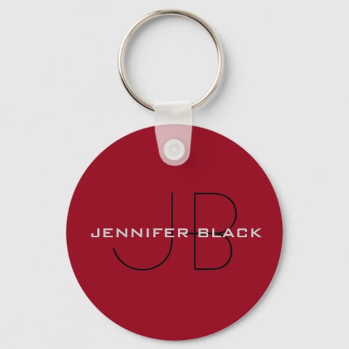 Monogram Carmine Red Minimalist Modern Name Keychain