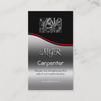 Monogram, Carpenter Business, red swoosh Business Card
