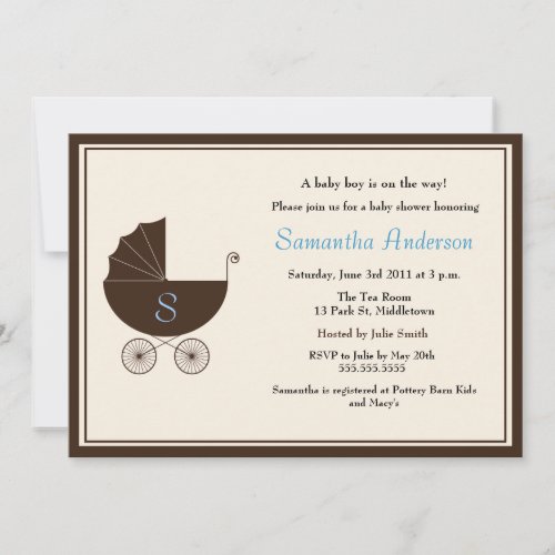 Monogram Carriage Baby Shower Invite - Boy