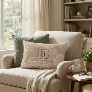 Monogram Carrot Flower Silhouette Soft Beige Accent Pillow