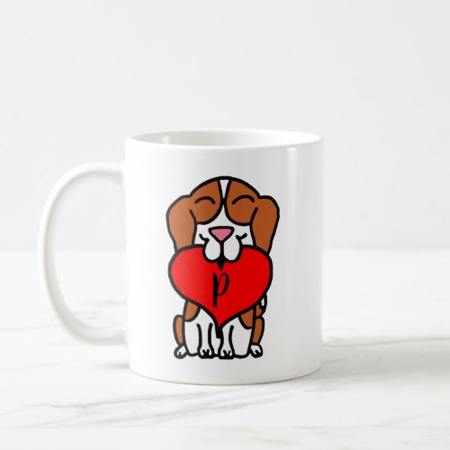 Monogram Cartoon Beagle Heart Coffee Mug