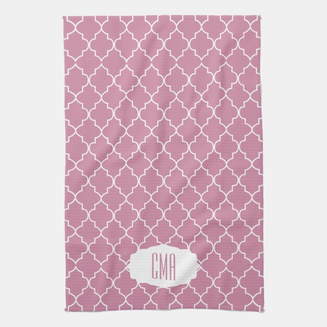 Monogram Cashmere Pink Quatrefoil Towel (Vertical)