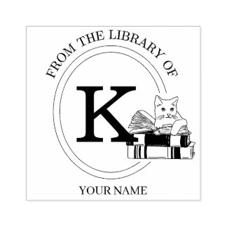 Monogram Cat Book Embosser From the Library Rubber Stamp