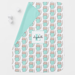 Monogram Cat Pattern Named Baby Blanket
