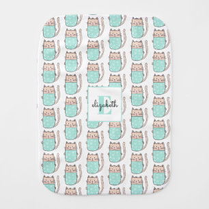 Monogram Cat Pattern Named Baby Burp Cloth