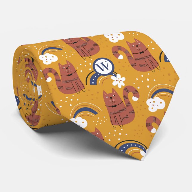 Monogram Cat Pattern  Neck Tie (Rolled)