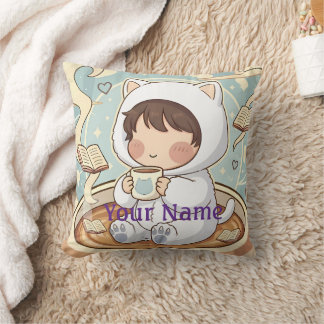 Monogram Cat Pillow Cozy Reading Nook Decor