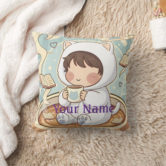 Monogram Cat Pillow Cozy Reading Nook Decor (Blanket)