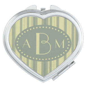 Monogram Celery and Sage Green Stripe Makeup Mirror
