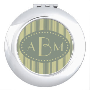 Monogram Celery and Sage Green Stripe Mirror For Makeup