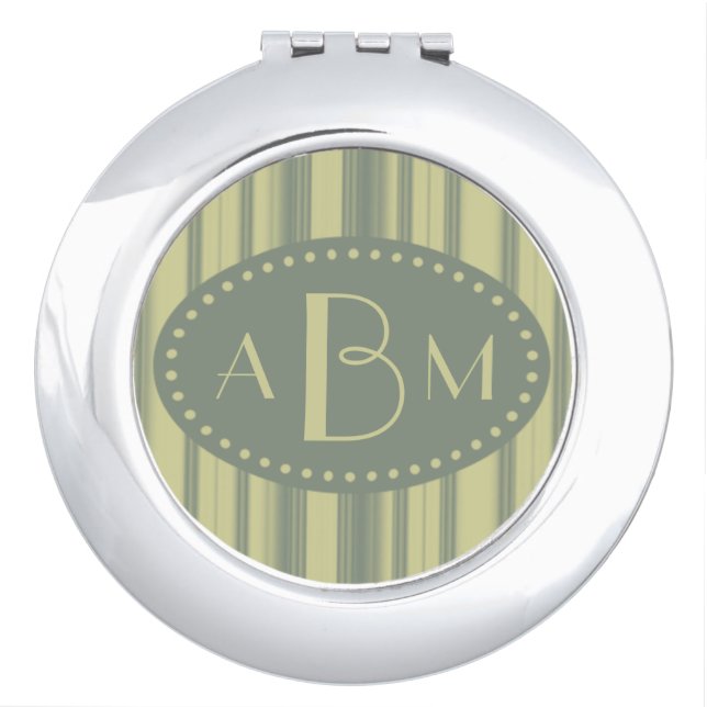 Monogram Celery and Sage Green Stripe Mirror For Makeup (Front)