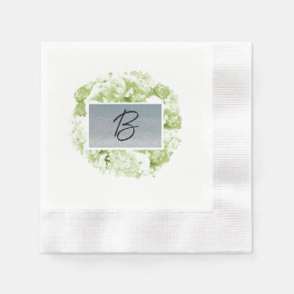 Monogram Celery Green Wreath Paper Napkins