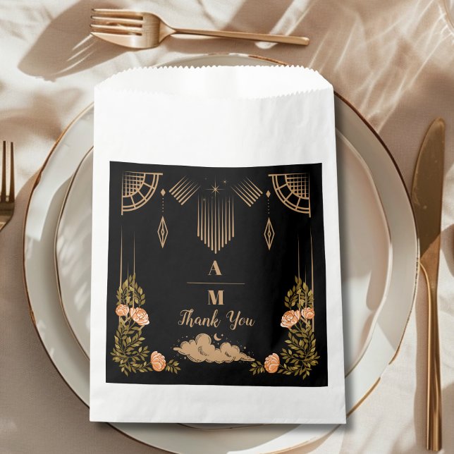 Monogram Celestial Midnight Black Stars Wedding Favor Bag (Creator Uploaded)
