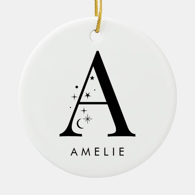 Monogram Celestial Name Ceramic Ornament (Front)