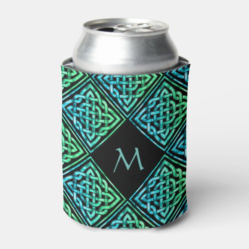 Monogram Celtic Knot Blue Green Can Cooler