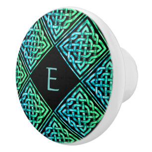 Monogram Celtic Knot Blue Green Ceramic Knob