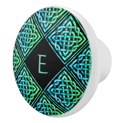 Monogram Celtic Knot Blue Green Ceramic Knob