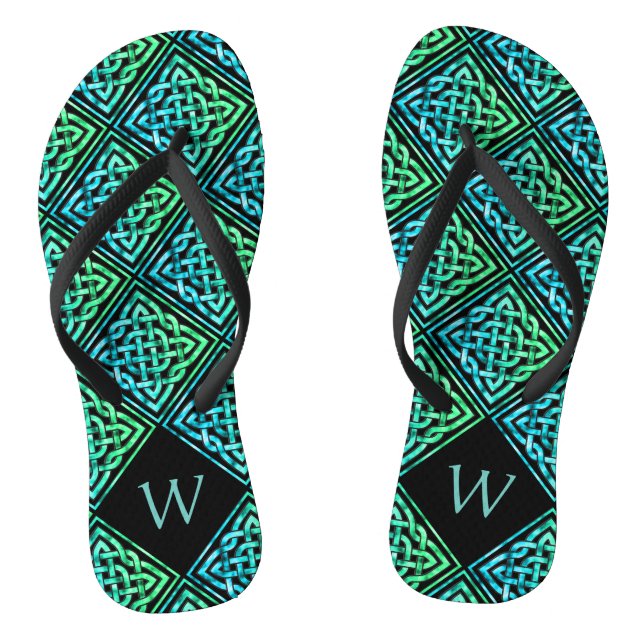 Monogram Celtic Knot Blue Green Flip Flops (Footbed)
