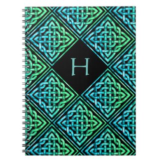 Monogram Celtic Knot Blue Green Pattern Notebook