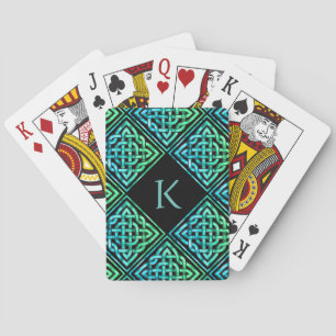 Monogram Celtic Knot Blue Green Playing Cards