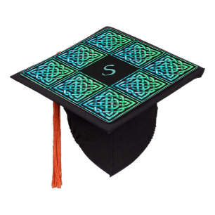 Monogram Celtic Knot: Blue Green Tassel Cap Topper