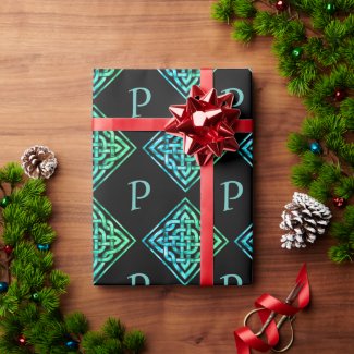Monogram Celtic Knot Blue Green Wrapping Paper