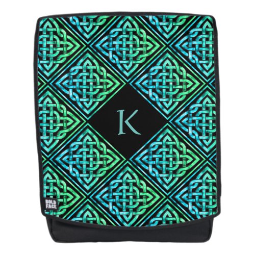 Monogram Celtic Knot Diamond Blue Green Backpack