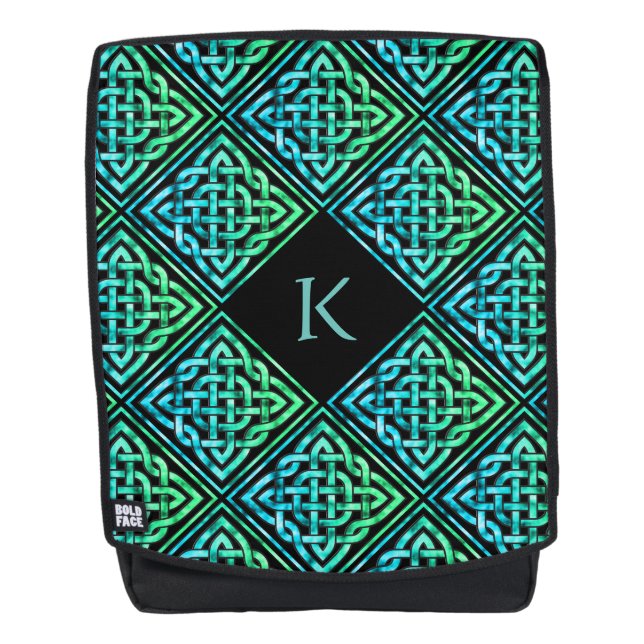 Monogram Celtic Knot Diamond Blue Green Backpack (Front)