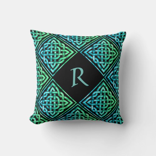 Monogram Celtic Knot Diamond Blue Green Pillow