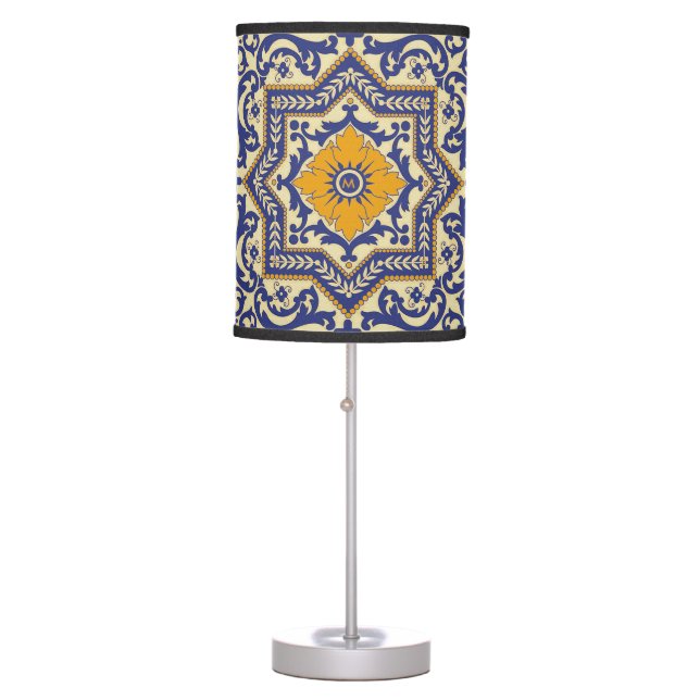 Monogram Ceramic Azulejo Style Blue Lamp (Front)