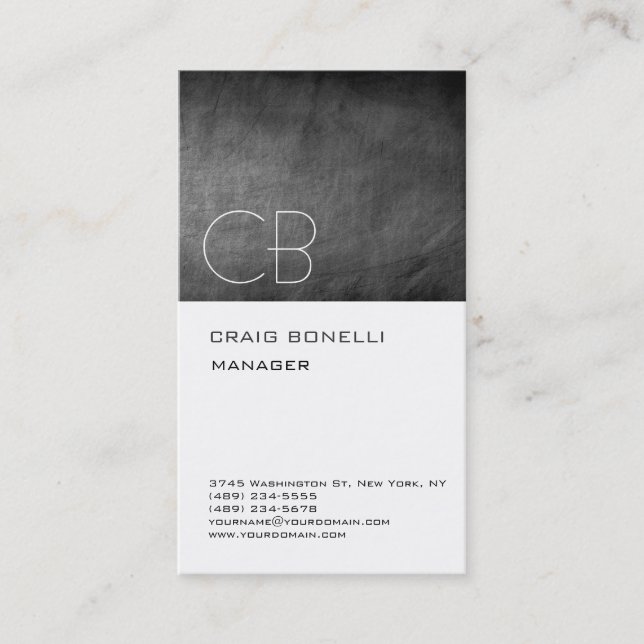 Monogram Chalkboard Gray Attractive Business Card (Front)