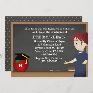 Monogram Chalkboard Teacher Graduation Invitation