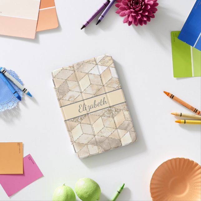 Monogram Champagne Glitter Cream Beige Geometric  iPad Mini Cover (In Situ)