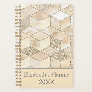 Monogram Champagne Glitter Cream Beige Geometric Planner