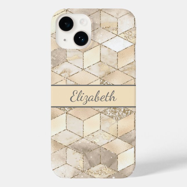 Monogram Champagne Glitter Gray Peach Geometric  Case-Mate iPhone Case (Back)