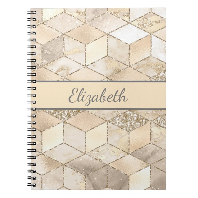 Monogram Champagne Glitter Gray Peach Geometric  Notebook (Front)