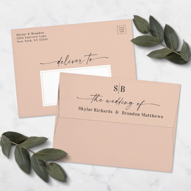 Monogram Champagne Gold A7 5x7 Wedding Invitation Envelope (Creator Uploaded)