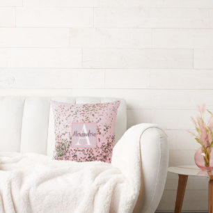Monogram Champagne Pink Confetti Throw Pillow