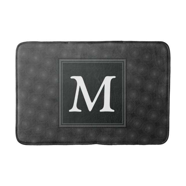 Monogram charcoal circles pattern bathroom mat (Front)