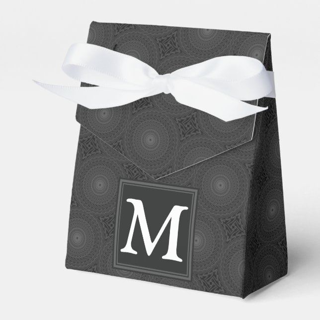 Monogram charcoal circles pattern favor boxes (Front Side)