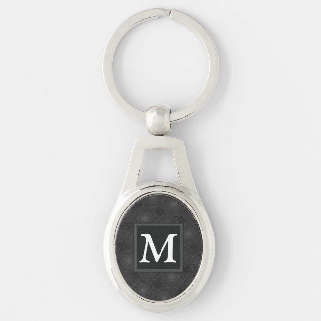 Monogram charcoal circles pattern keychain (Front)