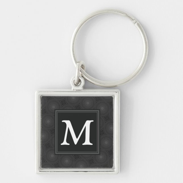 monogram charcoal circles pattern keychain (Front)