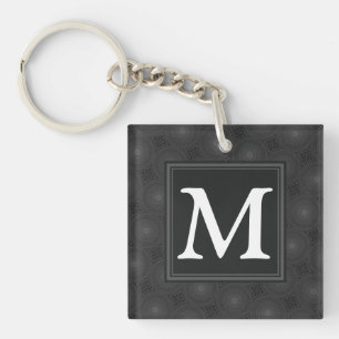 Monogram charcoal circles pattern keychain
