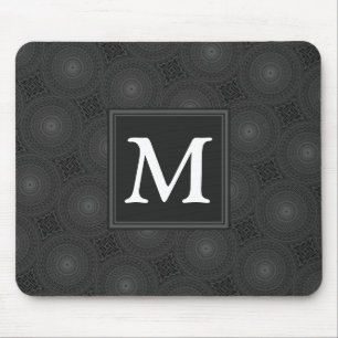 Monogram charcoal circles pattern mouse pad