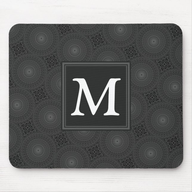 Monogram charcoal circles pattern mouse pad (Front)