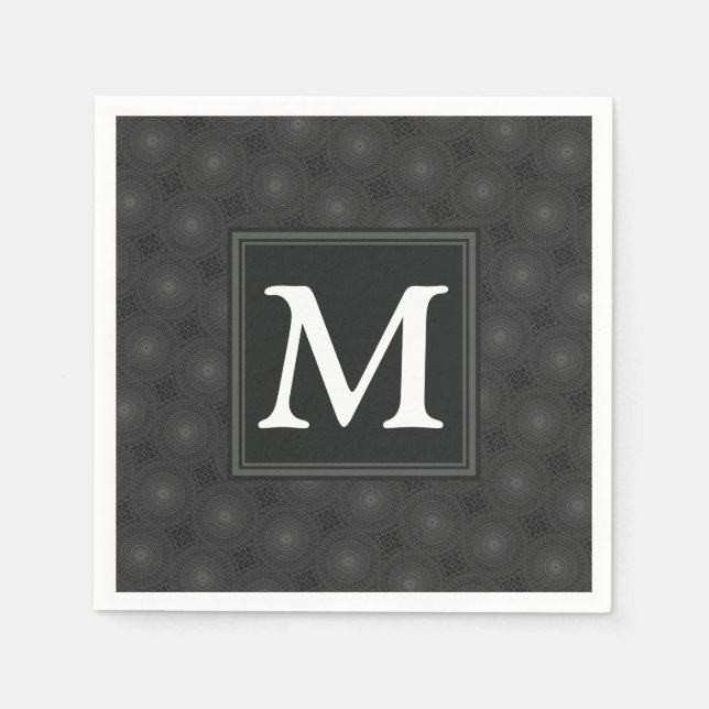 Monogram charcoal circles pattern paper napkins (Front)